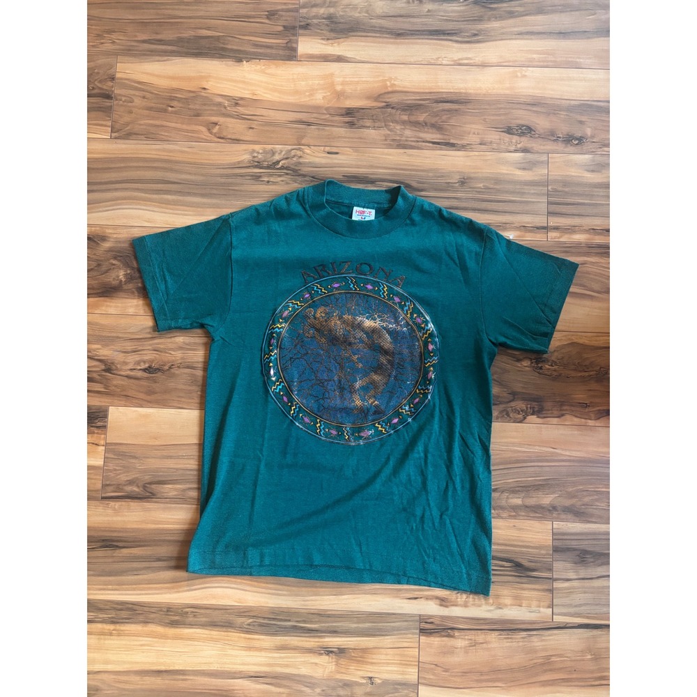 Vintage Tee Jays Arizona Kokopelli Graphic T-Shirt Green Mens Medium USA Made